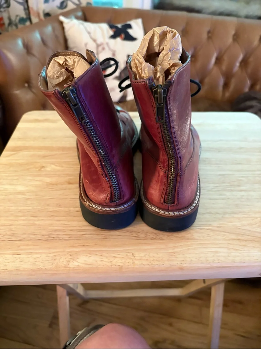 Madewell City Walk Red Leather Lace-Up Boots /Zip-Up Boots. Size 7.5 - Picture 3 of 4